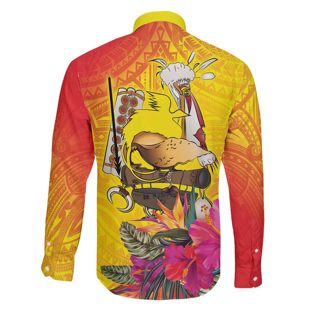 Papua New Guinea Cultural Tropical Flowers Family Matching Long Sleeve Bodycon Dress and Hawaiian Shirt