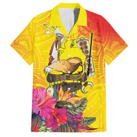 Papua New Guinea Cultural Tropical Flowers Family Matching Off Shoulder Maxi Dress and Hawaiian Shirt