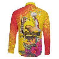 Papua New Guinea Cultural Tropical Flowers Family Matching Off Shoulder Maxi Dress and Hawaiian Shirt