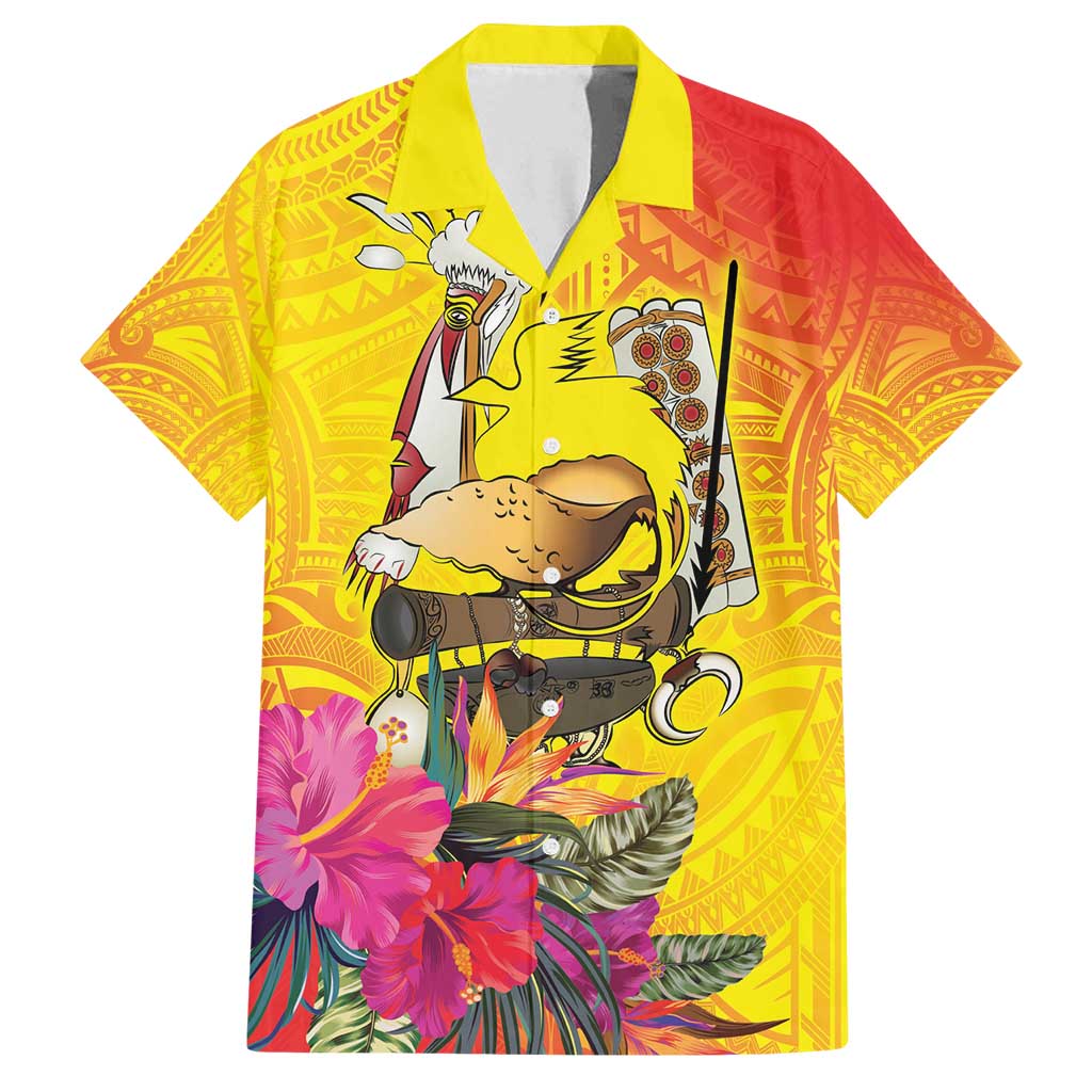 Papua New Guinea Cultural Tropical Flowers Family Matching Off Shoulder Short Dress and Hawaiian Shirt