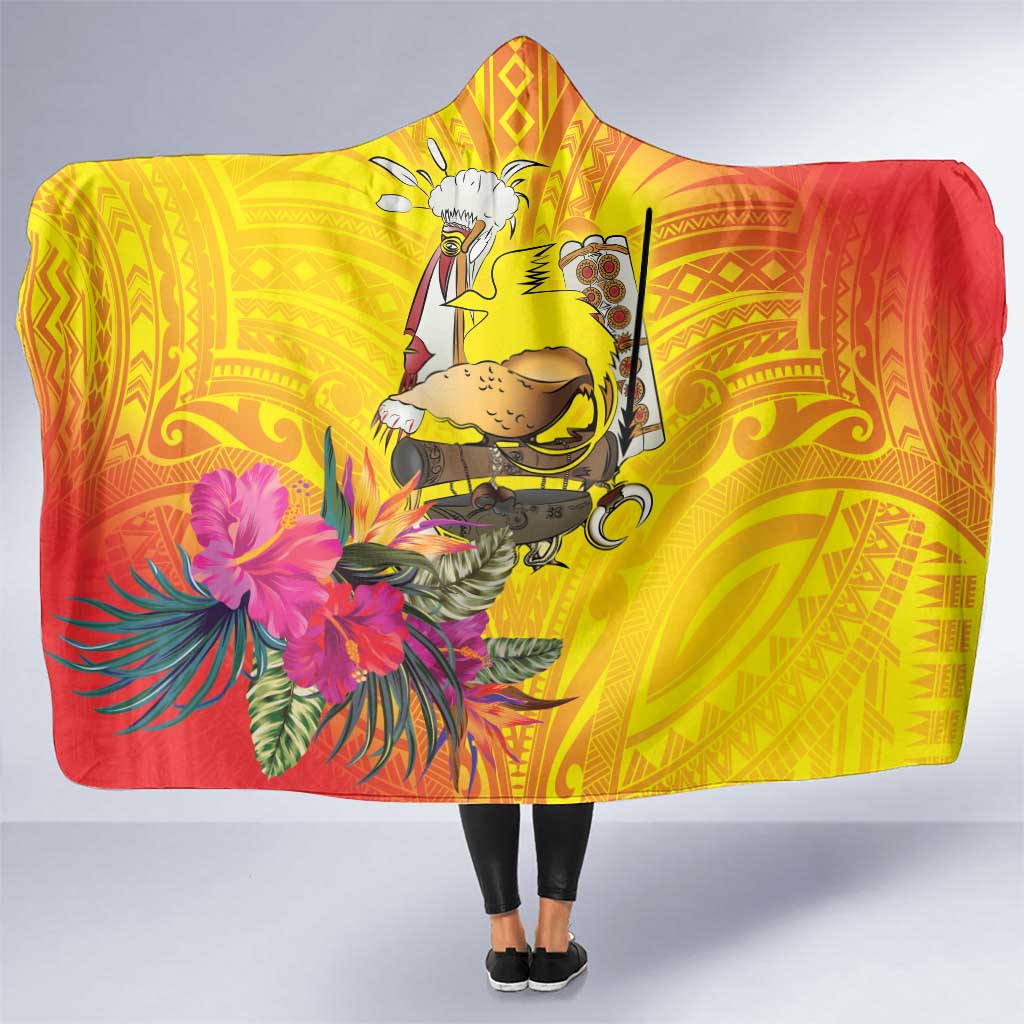 Papua New Guinea Cultural Tropical Flowers Hooded Blanket LT9 One Size Gold - Polynesian Pride