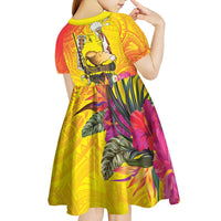Papua New Guinea Cultural Tropical Flowers Kid Short Sleeve Dress LT9 - Polynesian Pride