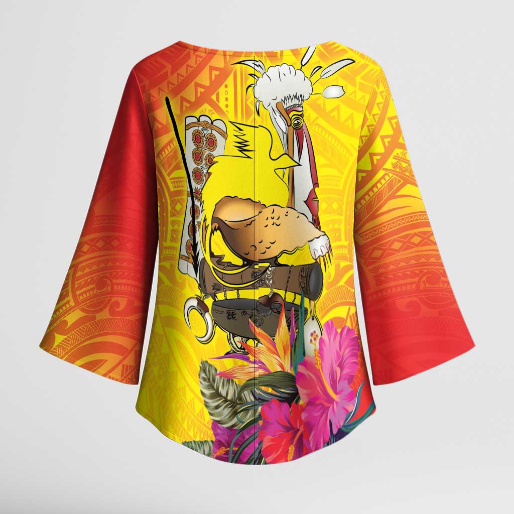 Papua New Guinea Cultural Tropical Flowers Kimono Sleeve Blouse - Polynesian Pride