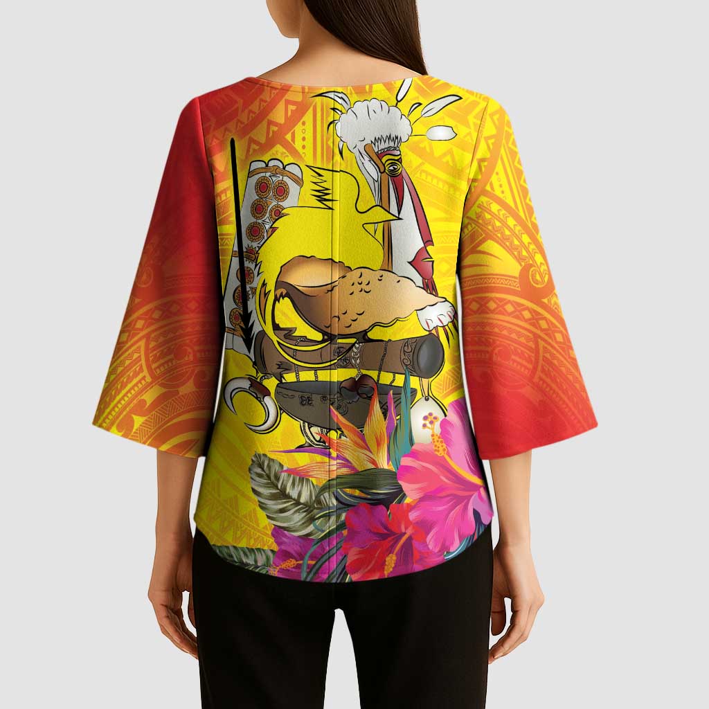 Papua New Guinea Cultural Tropical Flowers Kimono Sleeve Blouse - Polynesian Pride