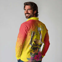 Papua New Guinea Cultural Tropical Flowers Long Sleeve Polo Shirt