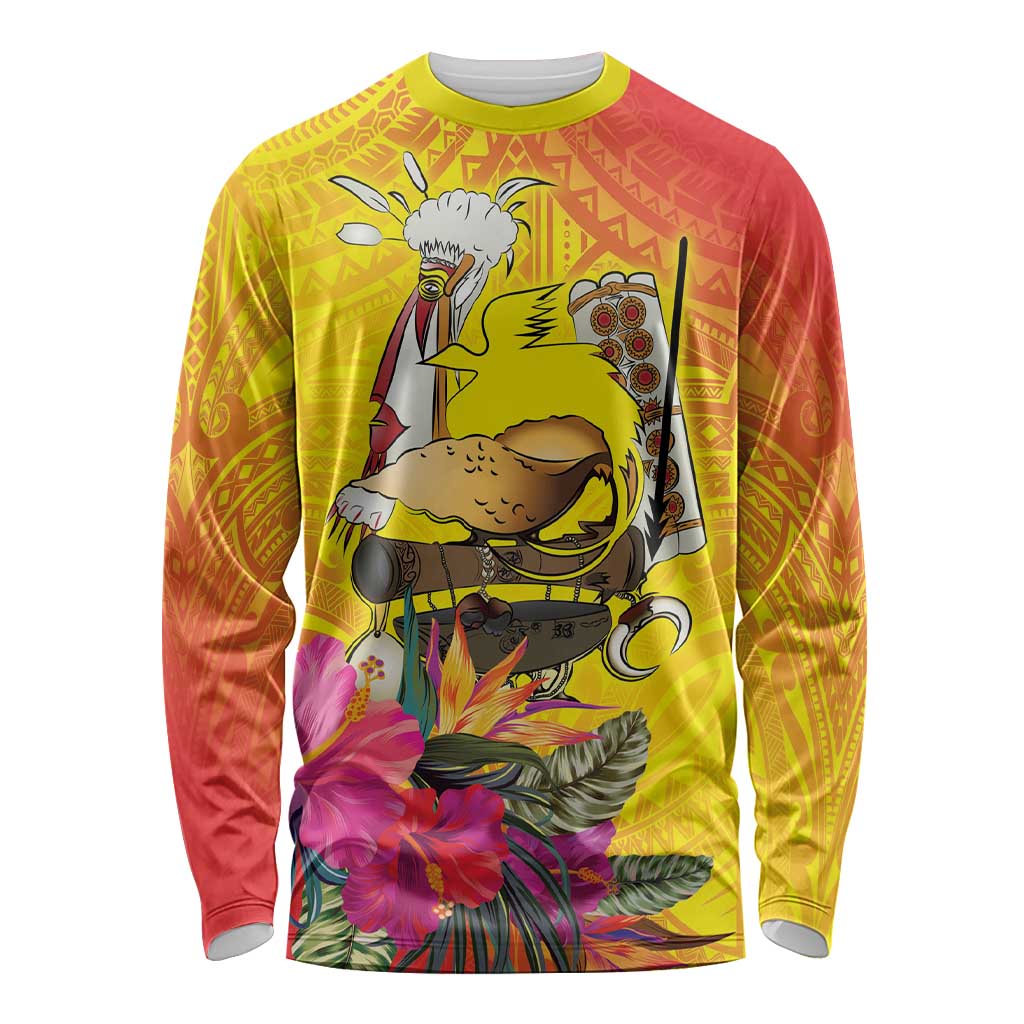 Papua New Guinea Cultural Tropical Flowers Long Sleeve Shirt LT9 Unisex Gold - Polynesian Pride