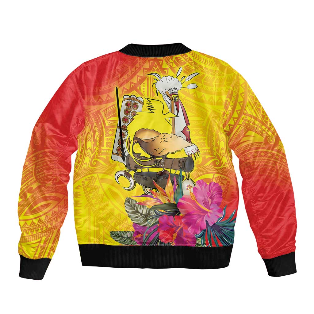 Papua New Guinea Cultural Tropical Flowers Sleeve Zip Bomber Jacket