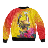 Papua New Guinea Cultural Tropical Flowers Sleeve Zip Bomber Jacket