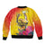 Papua New Guinea Cultural Tropical Flowers Sleeve Zip Bomber Jacket