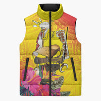 Papua New Guinea Cultural Tropical Flowers Sleeveless Puffer Jacket - Polynesian Pride