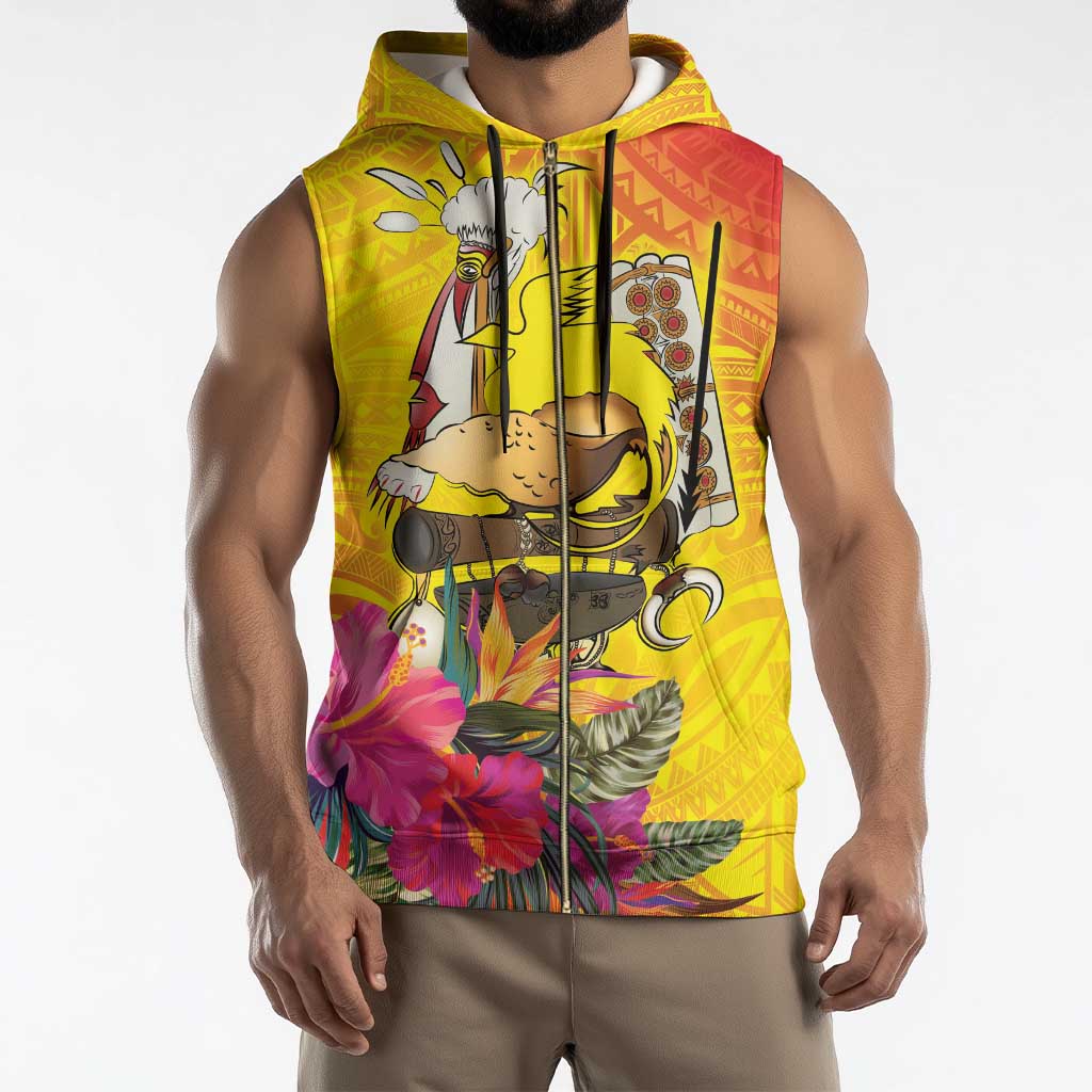 Papua New Guinea Cultural Tropical Flowers Sleeveless Zip Hoodie - Polynesian Pride