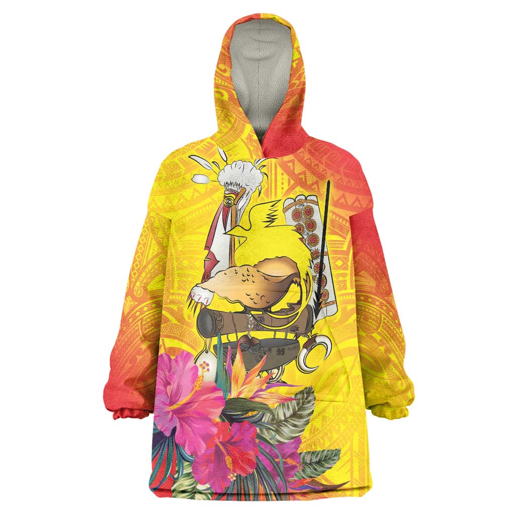 Papua New Guinea Cultural Tropical Flowers Wearable Blanket Hoodie LT9 One Size Gold - Polynesian Pride