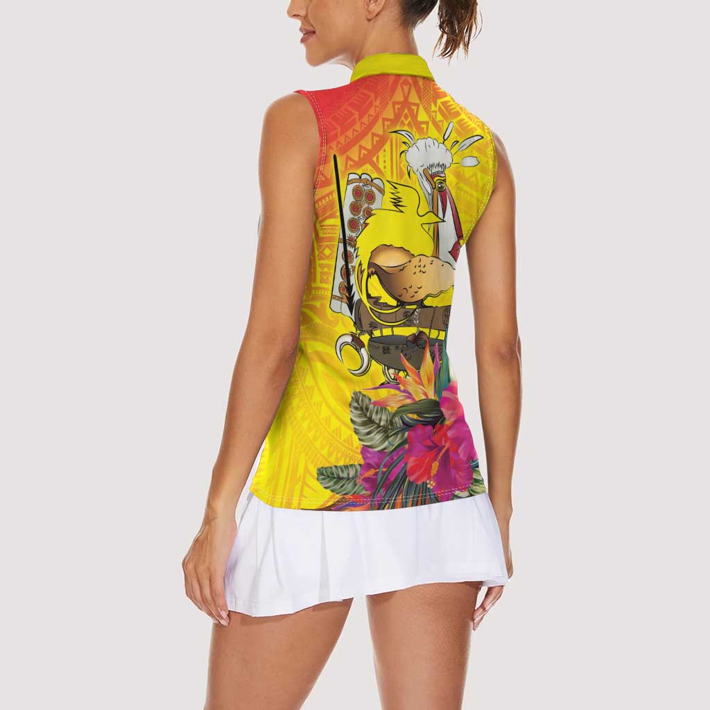 Papua New Guinea Cultural Tropical Flowers Women Sleeveless Polo Shirt
