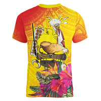 Papua New Guinea Cultural Tropical Flowers Women V-Neck T-Shirt