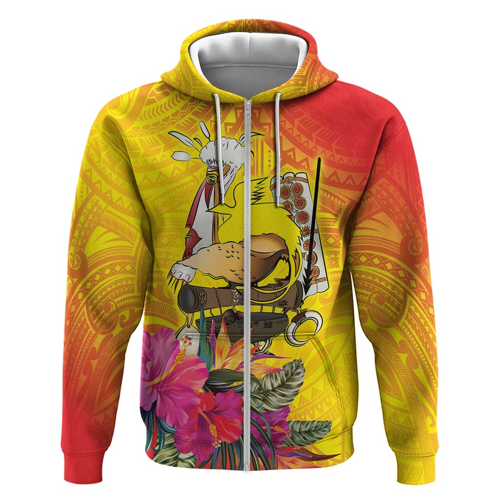 Papua New Guinea Cultural Tropical Flowers Zip Hoodie