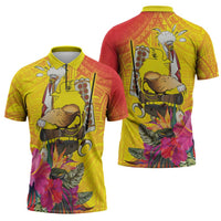 Papua New Guinea Cultural Tropical Flowers Zipper Polo Shirt - Polynesian Pride