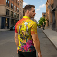 Papua New Guinea Cultural Tropical Flowers Zipper Polo Shirt - Polynesian Pride