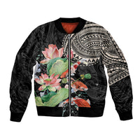 Personalized Japanese Koi Fish Bomber Jacket with Polynesian Pattern LT9 Unisex Black - Polynesian Pride