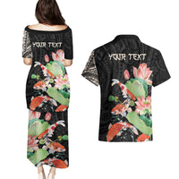 Personalized Japanese Koi Fish Couples Matching Puletasi and Hawaiian Shirt with Polynesian Pattern LT9 - Polynesian Pride