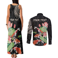 Personalized Japanese Koi Fish Couples Matching Tank Maxi Dress and Long Sleeve Button Shirt with Polynesian Pattern LT9 - Polynesian Pride