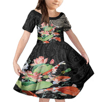 Personalized Japanese Koi Fish Family Matching Mermaid Dress and Hawaiian Shirt with Polynesian Pattern LT9 Daughter's Dress Black - Polynesian Pride
