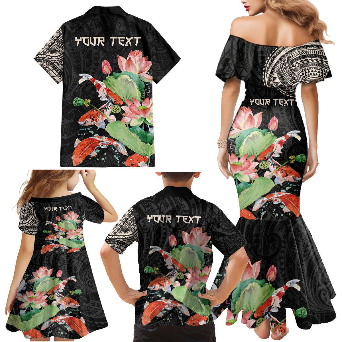 Personalized Japanese Koi Fish Family Matching Mermaid Dress and Hawaiian Shirt with Polynesian Pattern LT9 - Polynesian Pride