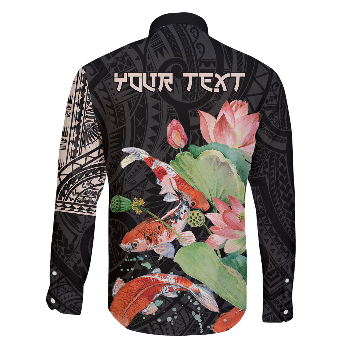 Personalized Japanese Koi Fish Family Matching Off The Shoulder Long Sleeve Dress and Hawaiian Shirt with Polynesian Pattern LT9 - Polynesian Pride