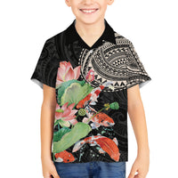 Personalized Japanese Koi Fish Family Matching Off Shoulder Maxi Dress and Hawaiian Shirt with Polynesian Pattern LT9 Son's Shirt Black - Polynesian Pride