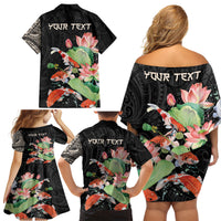Personalized Japanese Koi Fish Family Matching Off Shoulder Short Dress and Hawaiian Shirt with Polynesian Pattern LT9 - Polynesian Pride