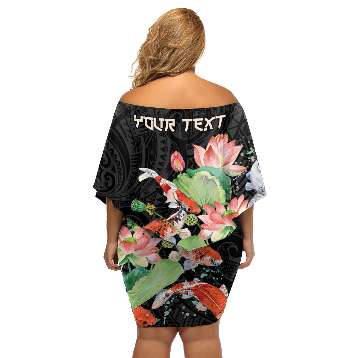 Personalized Japanese Koi Fish Family Matching Off Shoulder Short Dress and Hawaiian Shirt with Polynesian Pattern LT9 - Polynesian Pride
