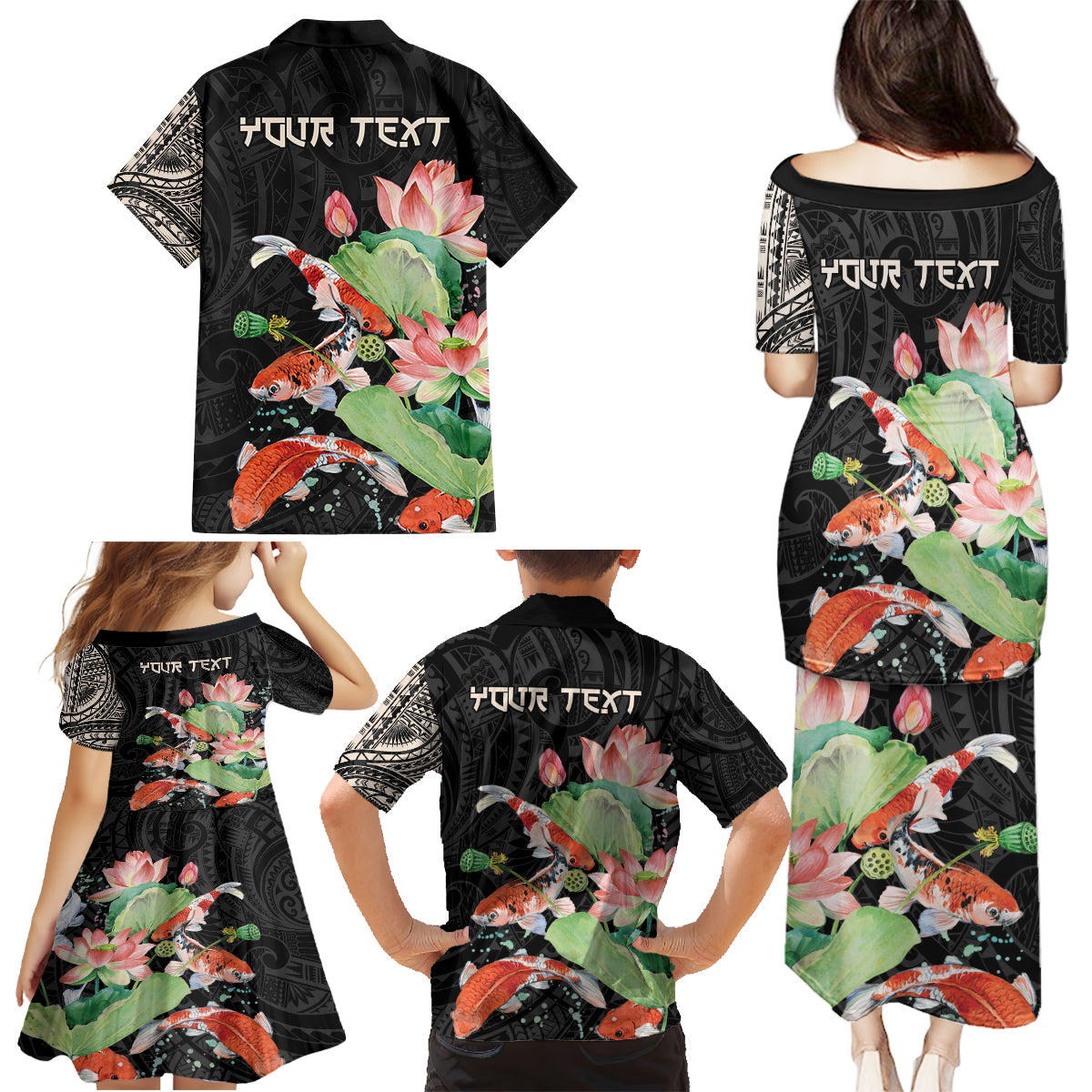 Personalized Japanese Koi Fish Family Matching Puletasi and Hawaiian Shirt with Polynesian Pattern LT9 - Polynesian Pride