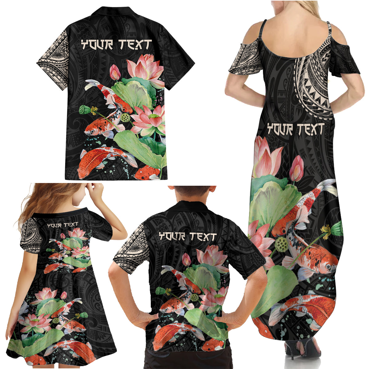 Personalized Japanese Koi Fish Family Matching Summer Maxi Dress and Hawaiian Shirt with Polynesian Pattern LT9 - Polynesian Pride
