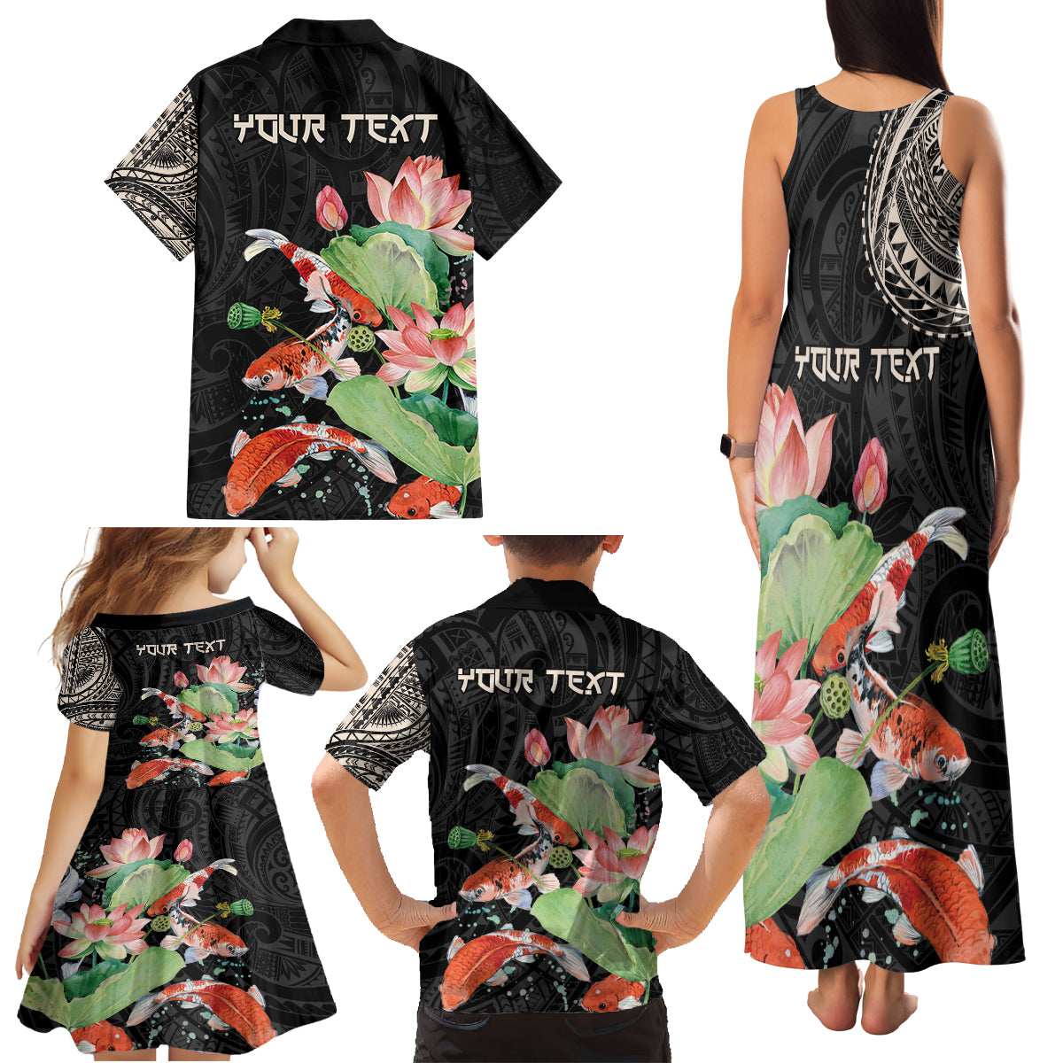 Personalized Japanese Koi Fish Family Matching Tank Maxi Dress and Hawaiian Shirt with Polynesian Pattern LT9 - Polynesian Pride