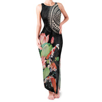 Personalized Japanese Koi Fish Family Matching Tank Maxi Dress and Hawaiian Shirt with Polynesian Pattern LT9 Mom's Dress Black - Polynesian Pride