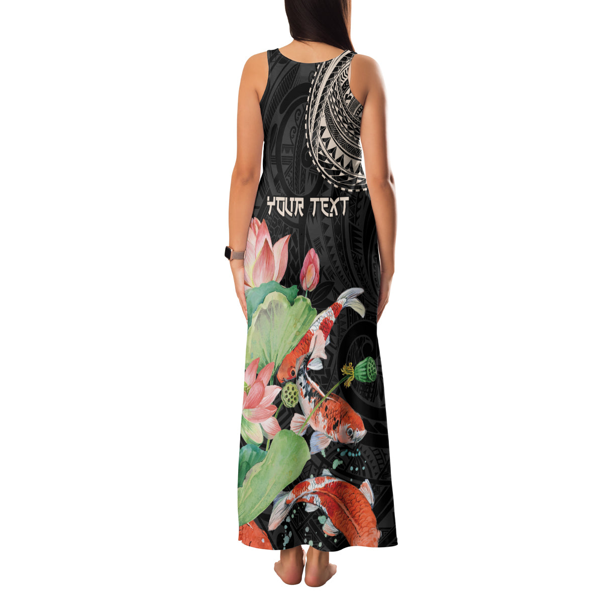 Personalized Japanese Koi Fish Family Matching Tank Maxi Dress and Hawaiian Shirt with Polynesian Pattern LT9 - Polynesian Pride