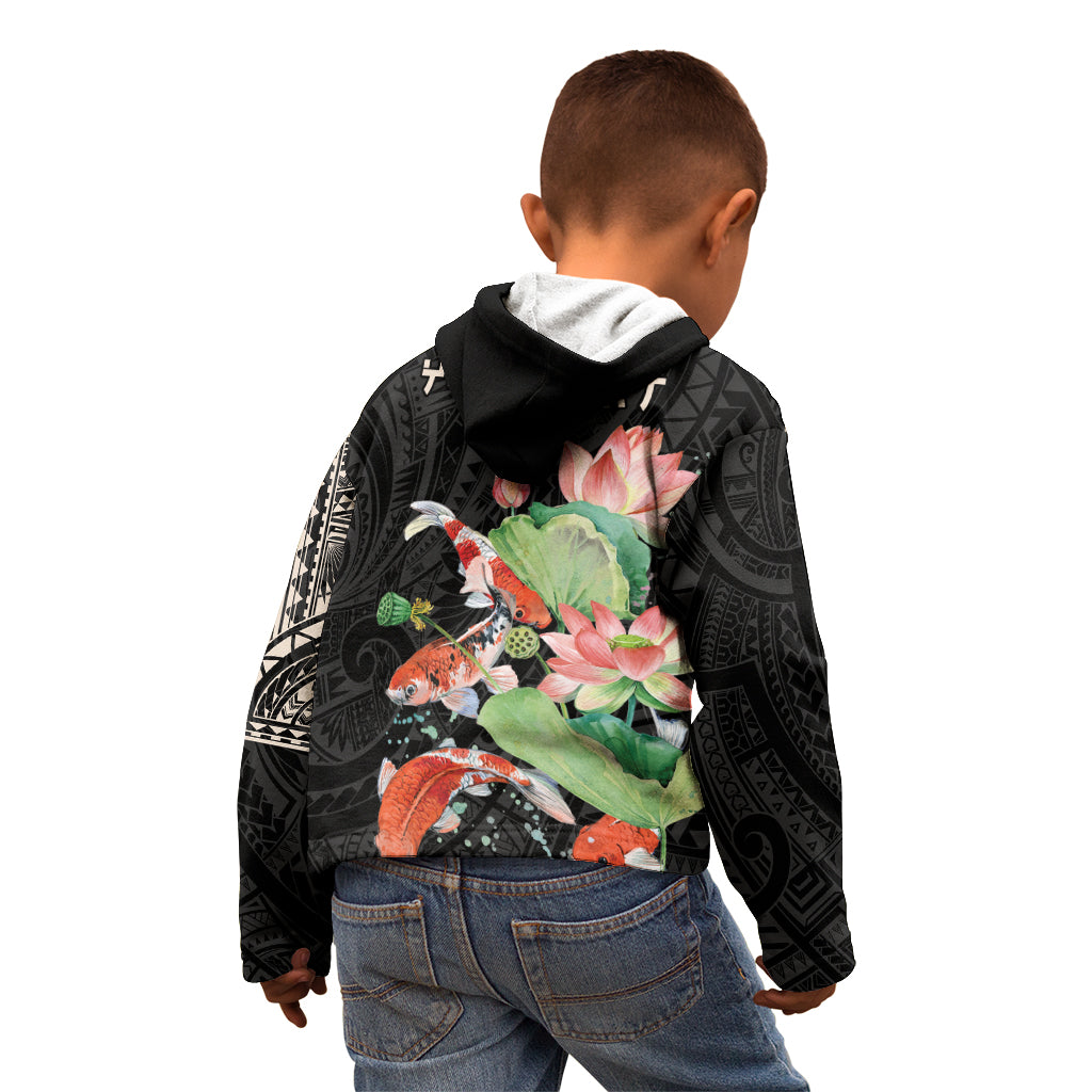 Personalized Japanese Koi Fish Kid Hoodie with Polynesian Pattern