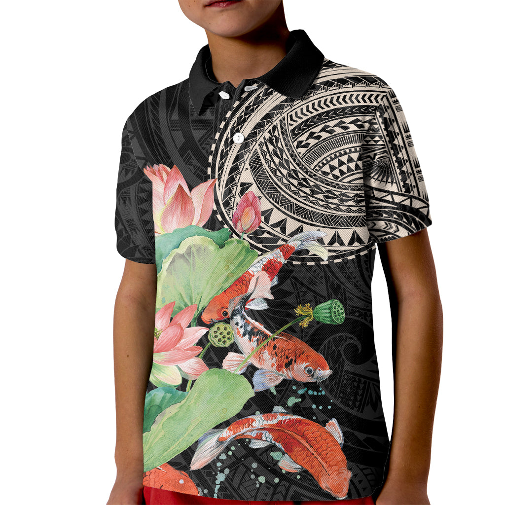 Personalized Japanese Koi Fish Kid Polo Shirt with Polynesian Pattern