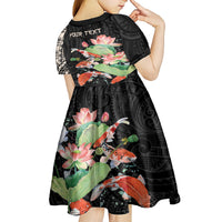 Personalized Japanese Koi Fish Kid Short Sleeve Dress with Polynesian Pattern LT9 - Polynesian Pride