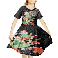 Personalized Japanese Koi Fish Kid Short Sleeve Dress with Polynesian Pattern LT9 - Polynesian Pride
