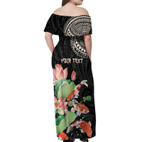 Personalized Japanese Koi Fish Off Shoulder Maxi Dress with Polynesian Pattern LT9 - Polynesian Pride
