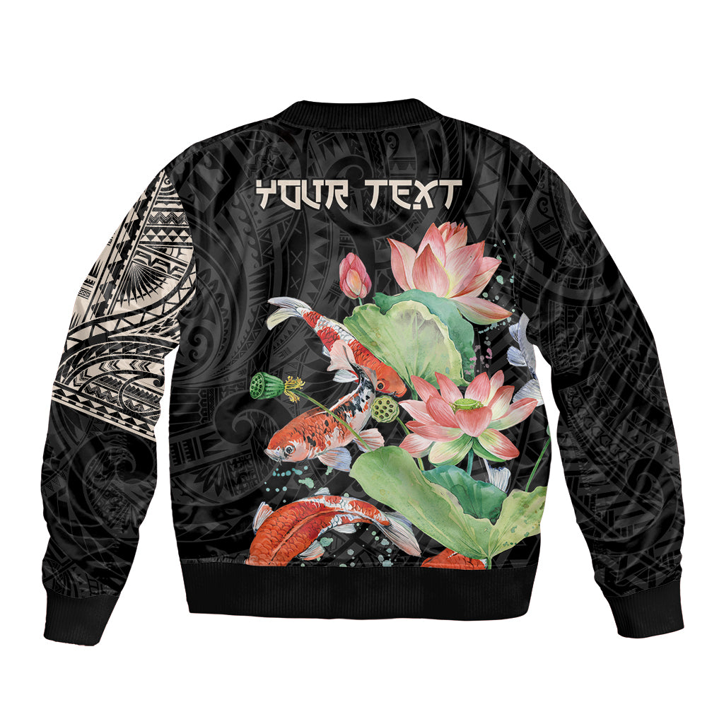 Personalized Japanese Koi Fish Sleeve Zip Bomber Jacket with Polynesian Pattern LT9 - Polynesian Pride
