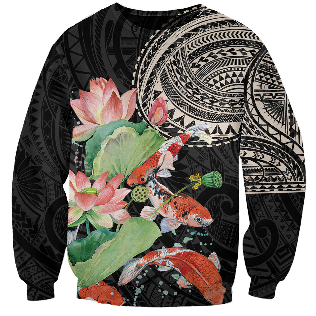 Personalized Japanese Koi Fish Sweatshirt with Polynesian Pattern LT9 Unisex Black - Polynesian Pride