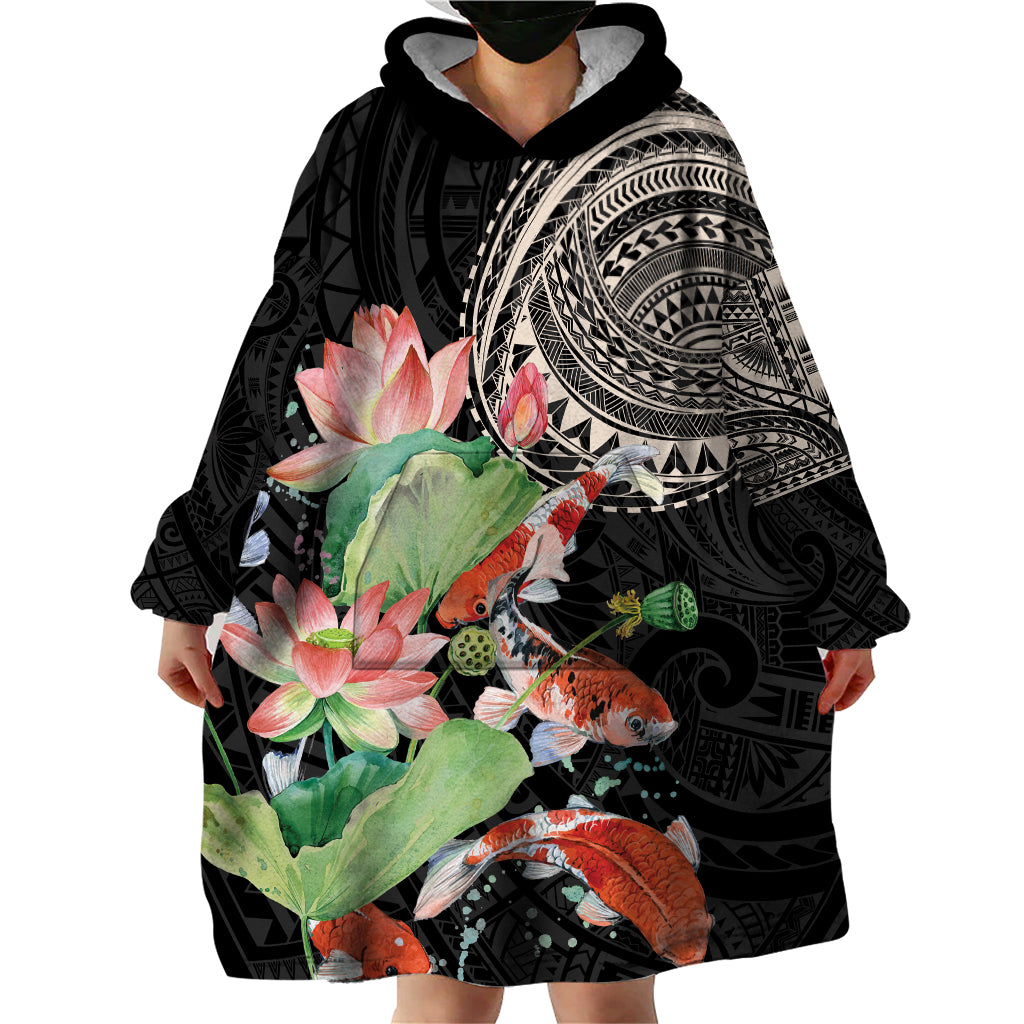 Personalized Japanese Koi Fish Wearable Blanket Hoodie with Polynesian Pattern LT9 - Polynesian Pride