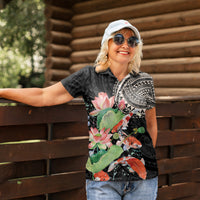 Personalized Japanese Koi Fish Women Polo Shirt with Polynesian Pattern