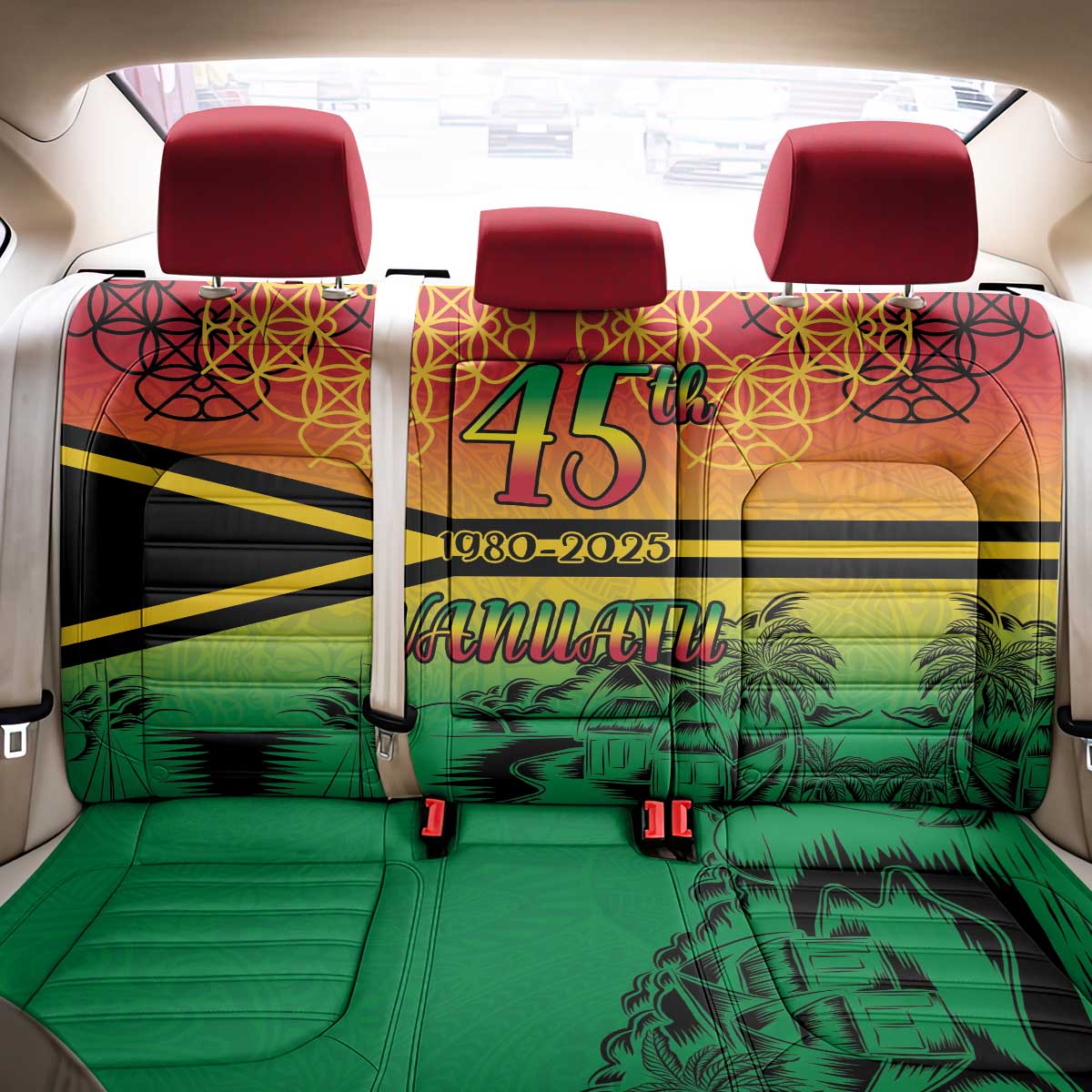 Hapi 45th Indipendens Dei Vanuatu Back Car Seat Cover Yumi 1980 with Vanuatuan Beach Landscape