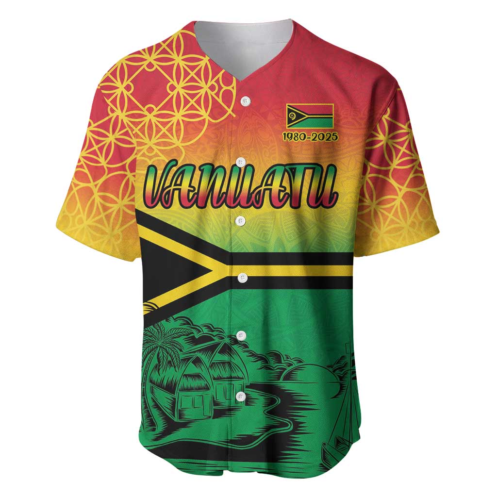 Hapi 45th Indipendens Dei Vanuatu Baseball Jersey Yumi 1980 with Vanuatuan Beach Landscape