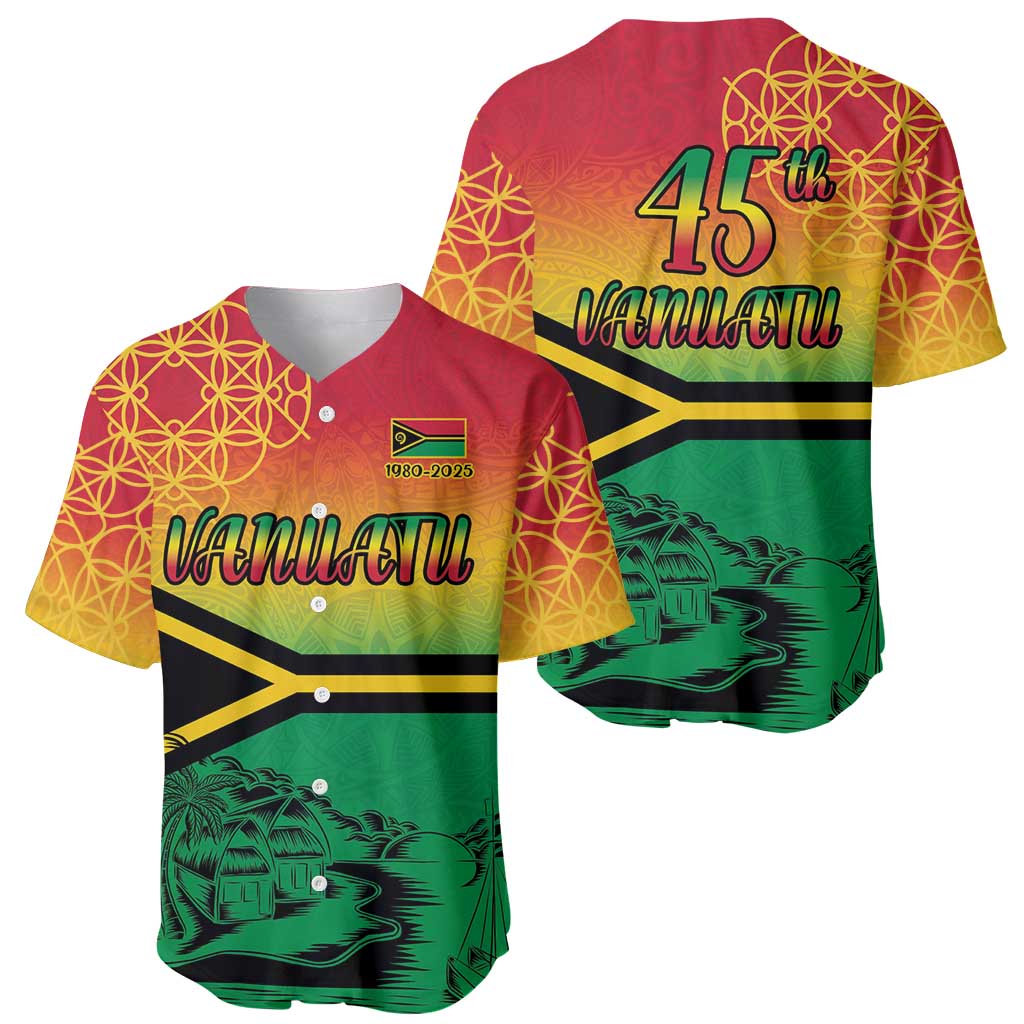 Hapi 45th Indipendens Dei Vanuatu Baseball Jersey Yumi 1980 with Vanuatuan Beach Landscape