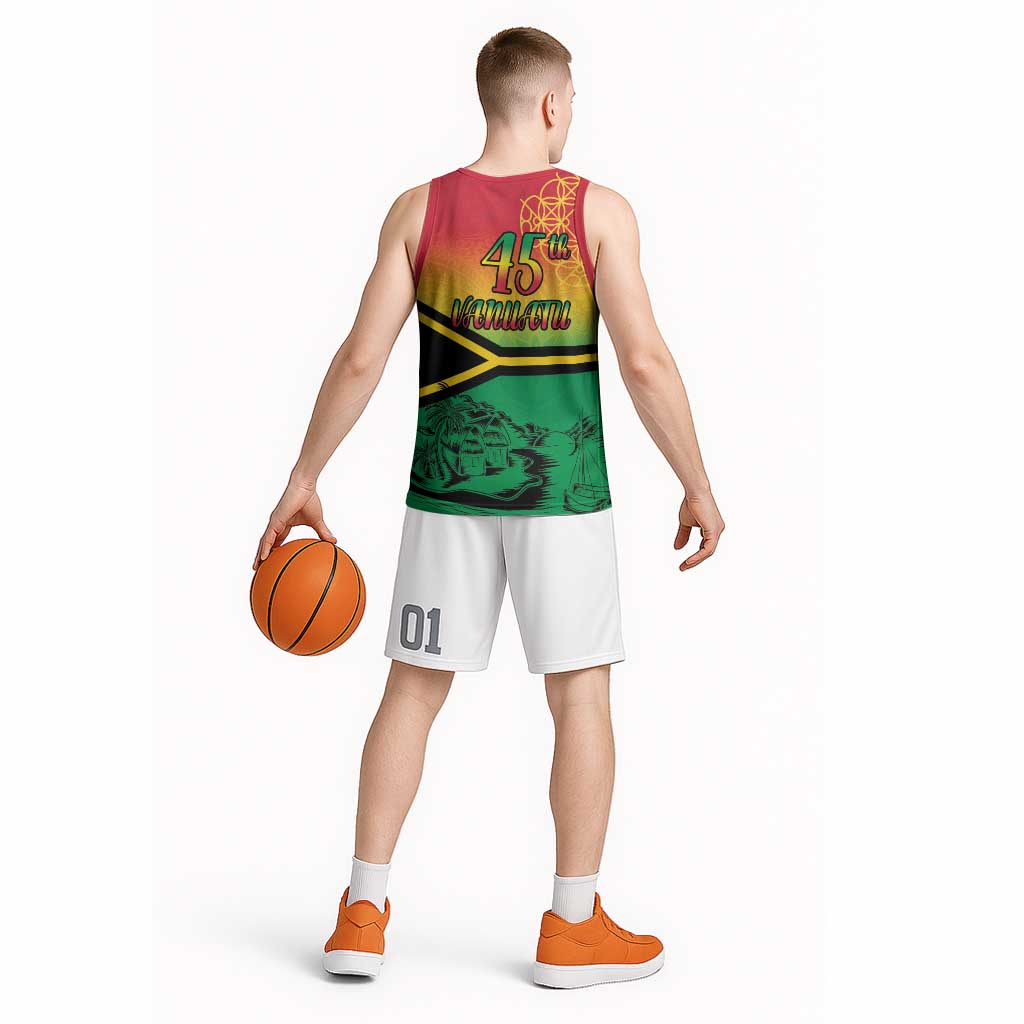 Hapi 45th Indipendens Dei Vanuatu Basketball Jersey Yumi 1980 with Vanuatuan Beach Landscape LT9 - Polynesian Pride