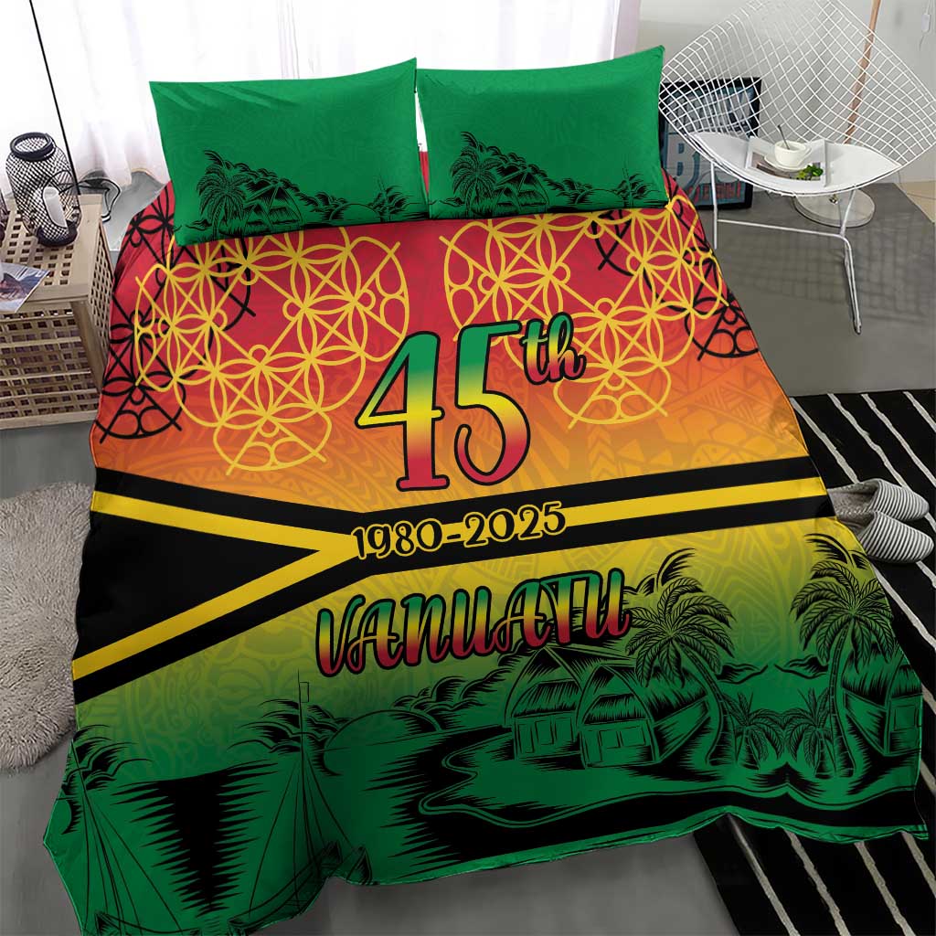 Hapi 45th Indipendens Dei Vanuatu Bedding Set Yumi 1980 with Vanuatuan Beach Landscape
