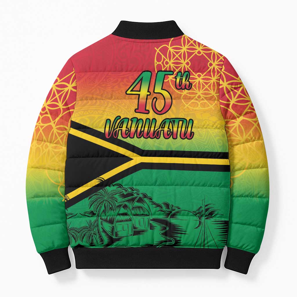 Hapi 45th Indipendens Dei Vanuatu Bomber Puffer Jacket Yumi 1980 with Vanuatuan Beach Landscape LT9 - Polynesian Pride